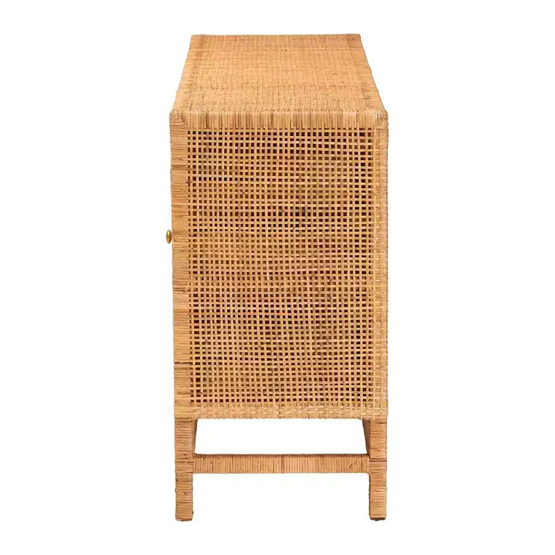Cabinet de rangement bohème à 3 tiroirs en rotin et bois d'acajou