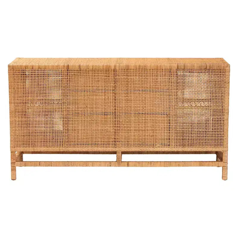 Cabinet de rangement bohème à 3 tiroirs en rotin et bois d'acajou