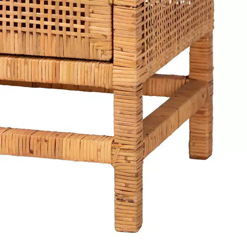 Cabinet de rangement bohème à 3 tiroirs en rotin et bois d'acajou