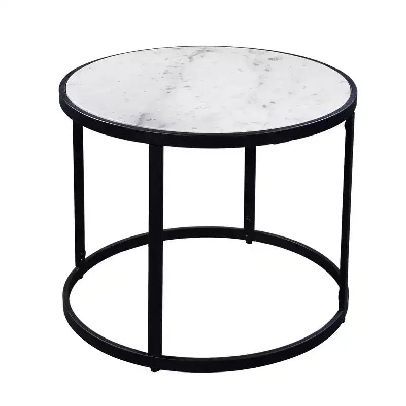Table d'appoint, plateau rond en marbre moderne, cadre en fer classique