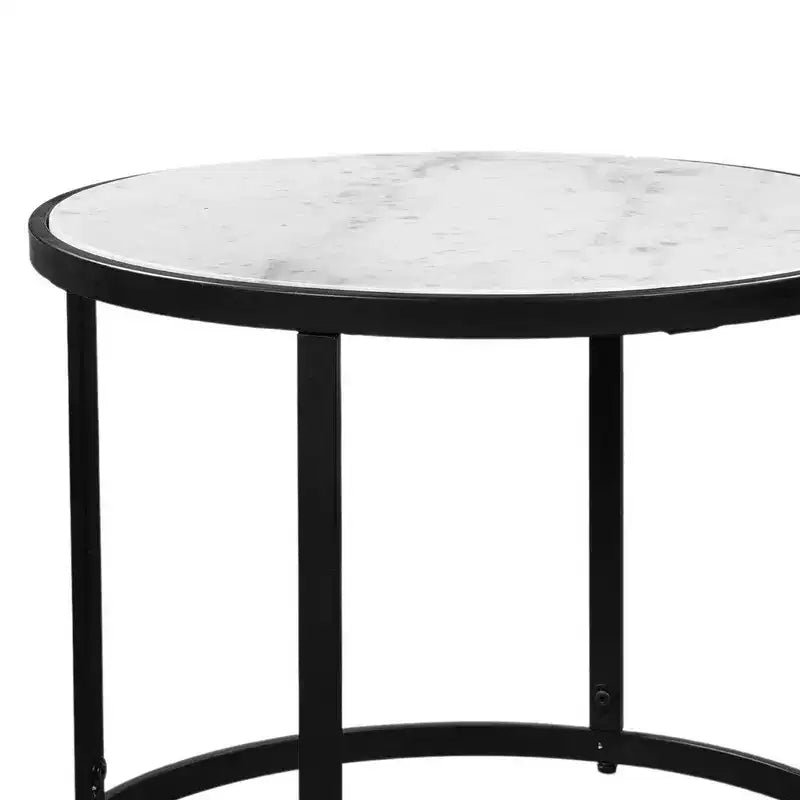 Table d'appoint, plateau rond en marbre moderne, cadre en fer classique