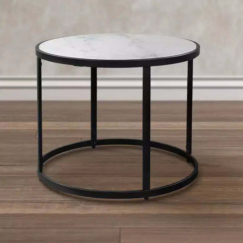 Table d'appoint, plateau rond en marbre moderne, cadre en fer classique