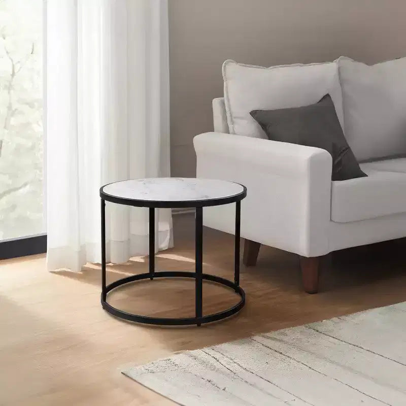Table d'appoint, plateau rond en marbre moderne, cadre en fer classique