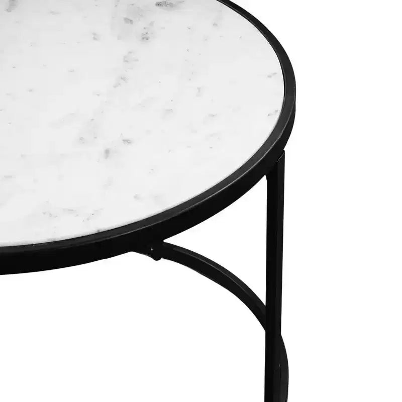 Table d'appoint, plateau rond en marbre moderne, cadre en fer classique