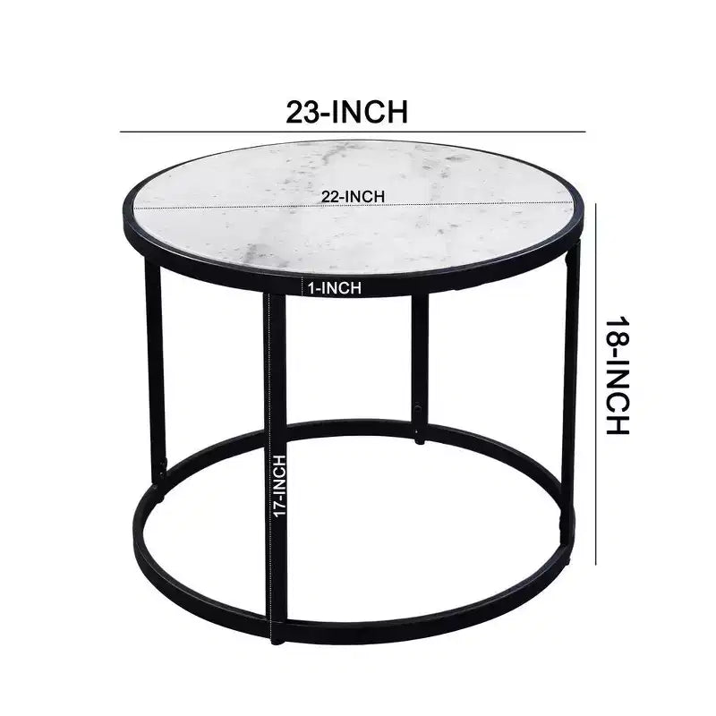 Table d'appoint, plateau rond en marbre moderne, cadre en fer classique