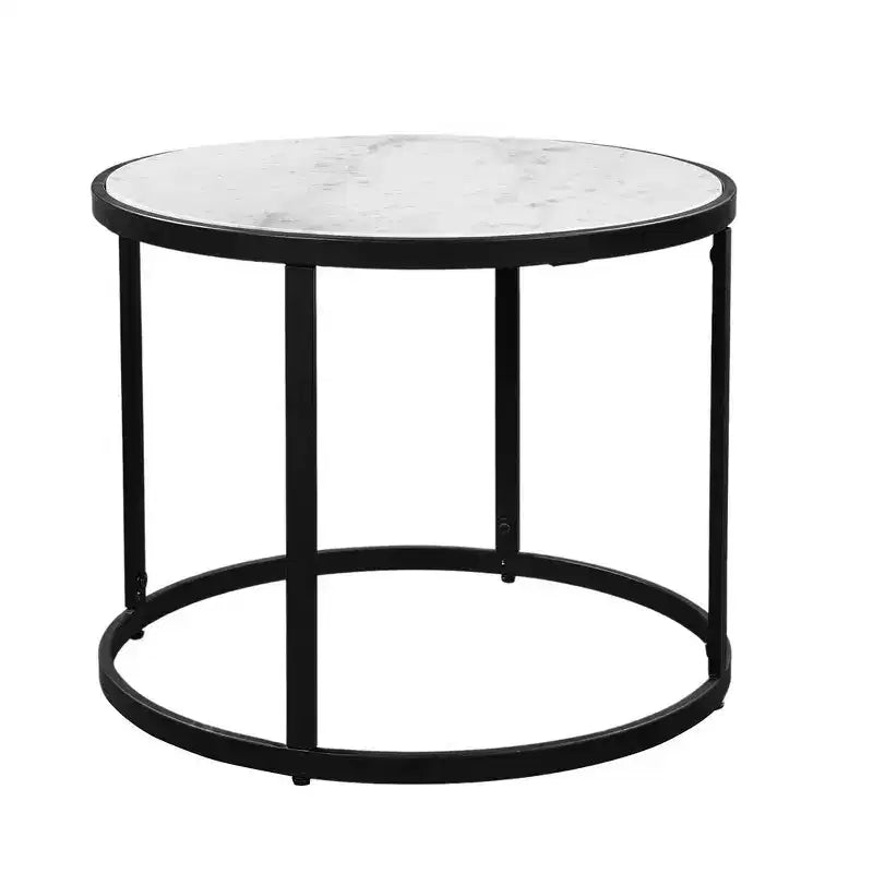 Table d'appoint, plateau rond en marbre moderne, cadre en fer classique