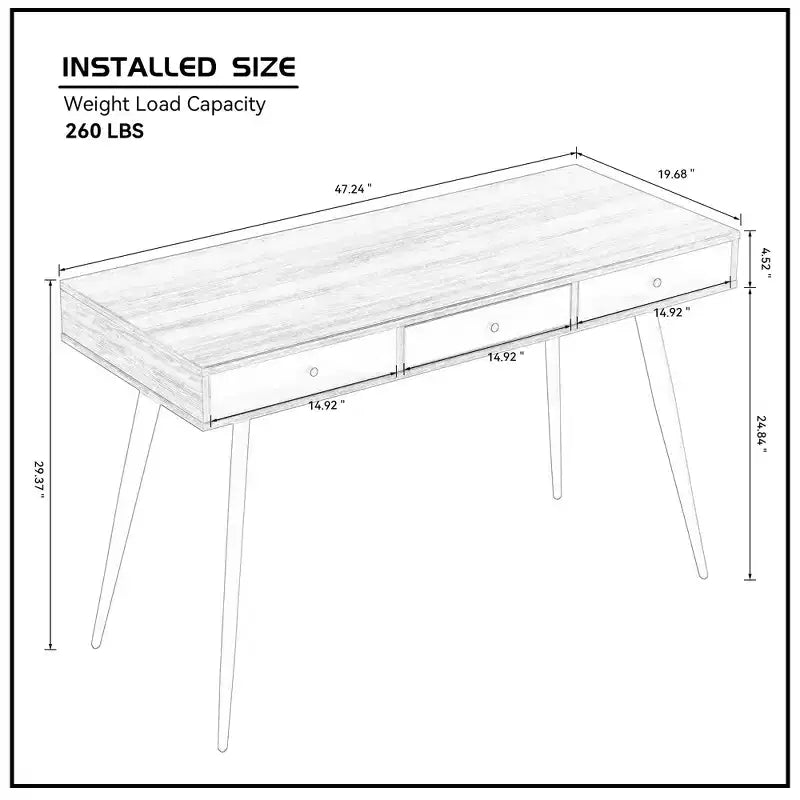 Bureau d'ordinateur multifonctionnel moderne de 120 cm avec 3 tiroirs