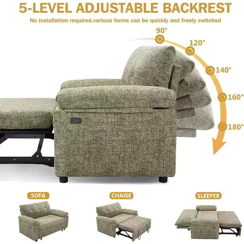 Canapé convertible 3 en 1, canapé-lit escamotable avec dossier réglable, poches latérales, appartement, assemblage sans outil