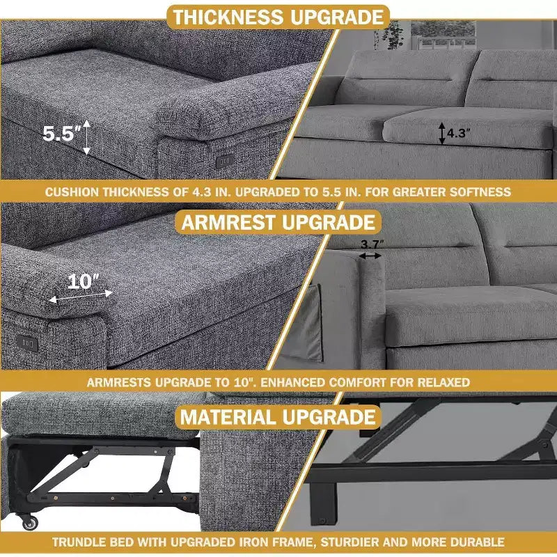 Canapé convertible 3 en 1, canapé-lit escamotable avec dossier réglable, poches latérales, appartement, assemblage sans outil