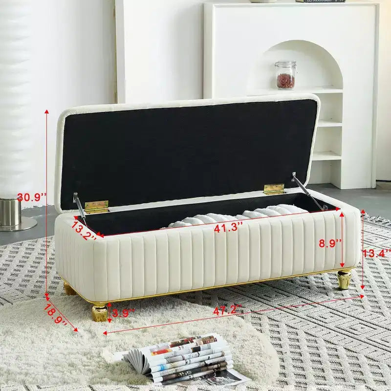 Banc Ottoman de Luxe Moderne à Rabat Profond avec Boutons, Décor Doré et Pieds en Métal, Banc de Rangement Rembourré pour Salon, Chambre