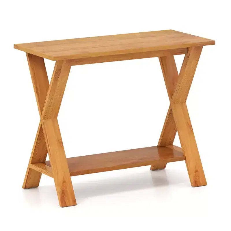 Console de couloir longue avec étagère de rangement en bois de teck massif