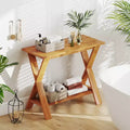Console de couloir longue avec étagère de rangement en bois de teck massif