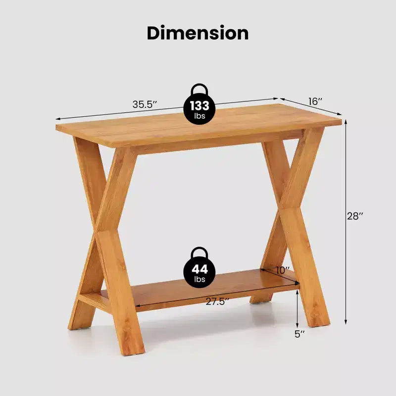 Console de couloir longue avec étagère de rangement en bois de teck massif