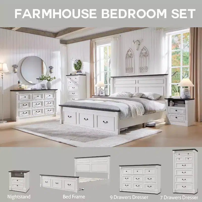 Commode de ferme à 7 tiroirs, meuble de rangement rustique en bois avec colonnes romaines pour chambre à coucher