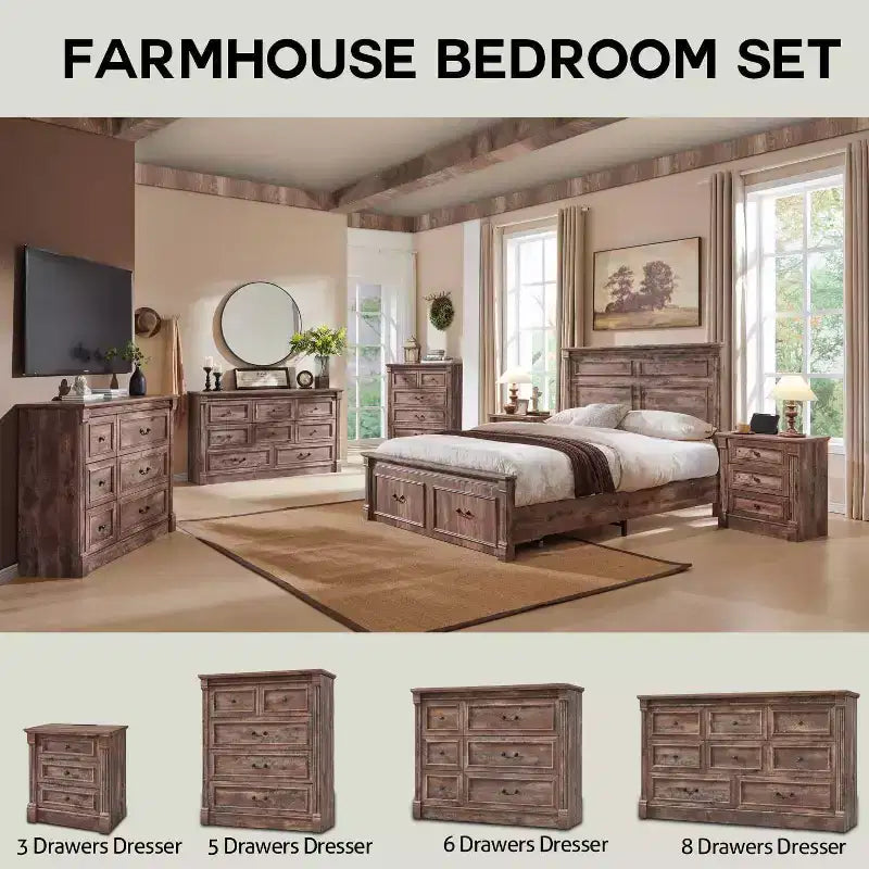 Commode de ferme à 7 tiroirs, meuble de rangement rustique en bois avec colonnes romaines pour chambre à coucher