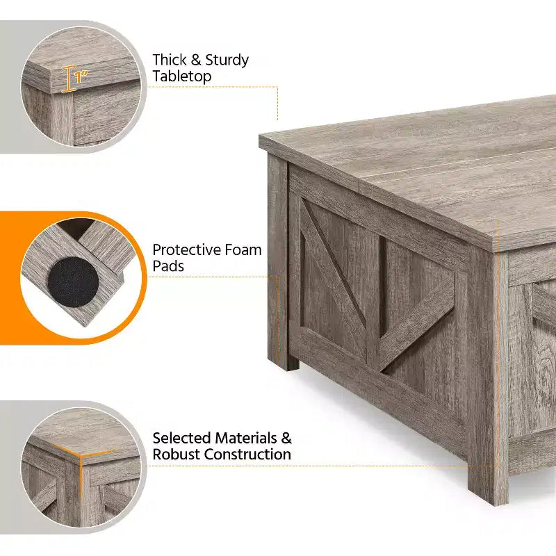 Table basse en bois relevable avec compartiments de rangement cachés pour salon et réception