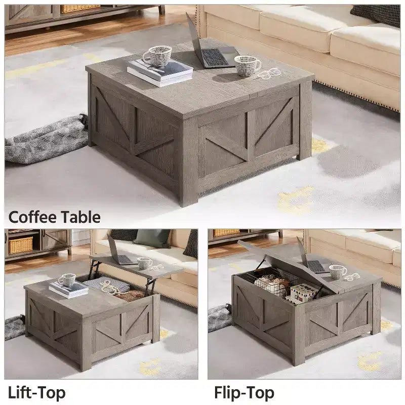 Table basse en bois relevable avec compartiments de rangement cachés pour salon et réception