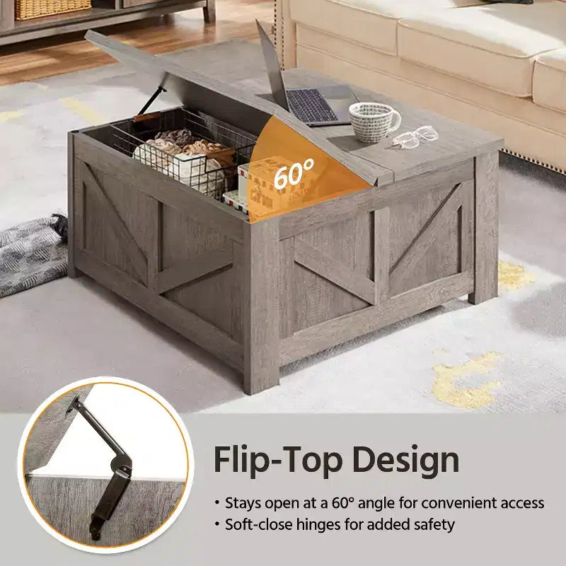 Table basse en bois relevable avec compartiments de rangement cachés pour salon et réception