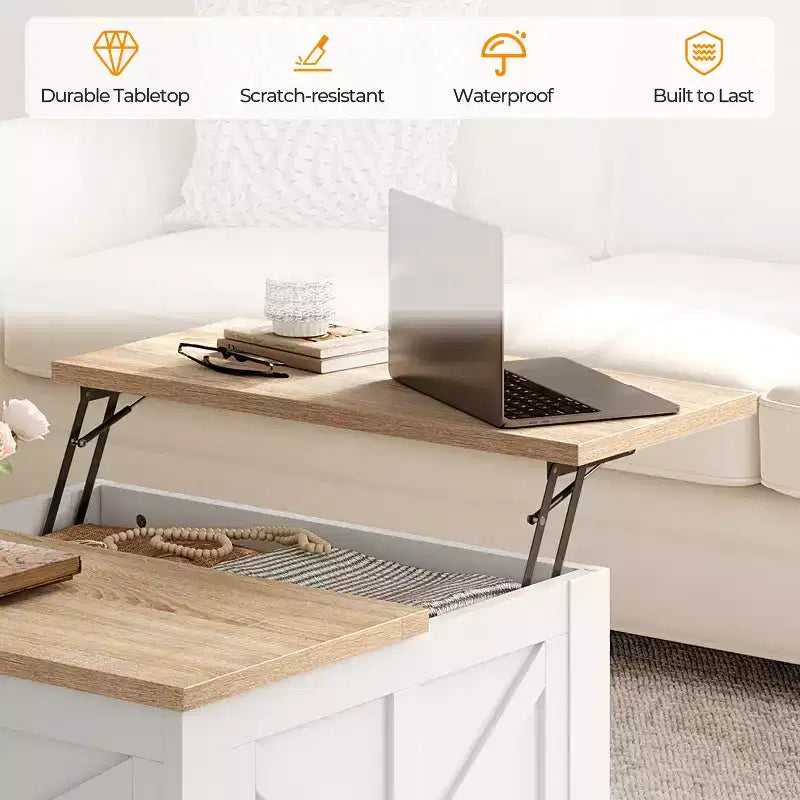 Table basse en bois relevable avec compartiments de rangement cachés pour salon et réception