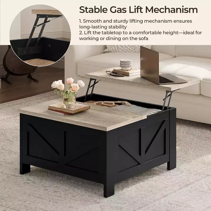 Table basse en bois relevable avec compartiments de rangement cachés pour salon et réception
