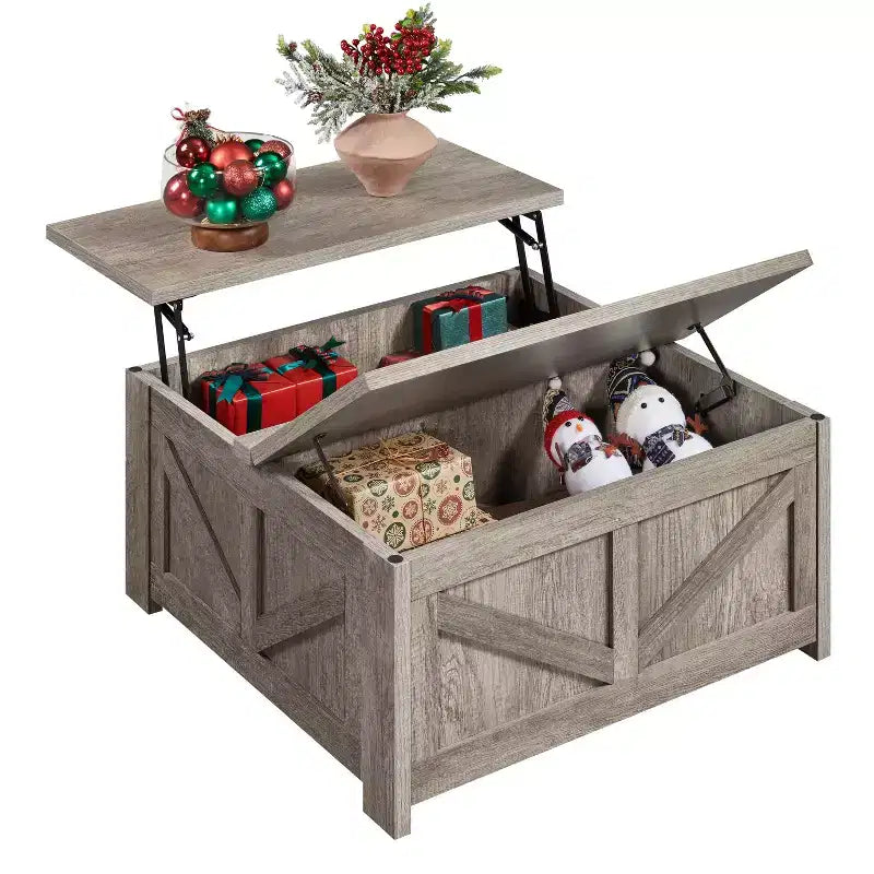 Table basse en bois relevable avec compartiments de rangement cachés pour salon et réception