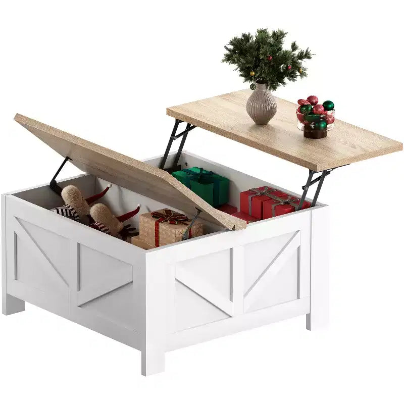 Table basse en bois relevable avec compartiments de rangement cachés pour salon et réception