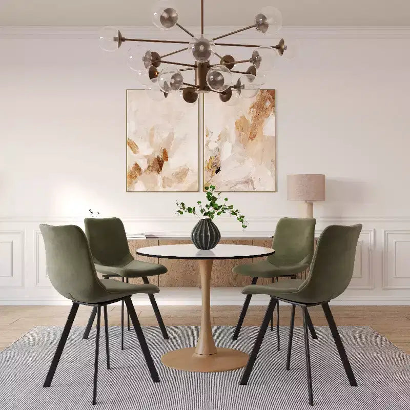 Table à manger ronde – Plateau en MDF avec piètement en acier aspect bois naturel, table de cuisine et salle à manger moderne, table d'appoint