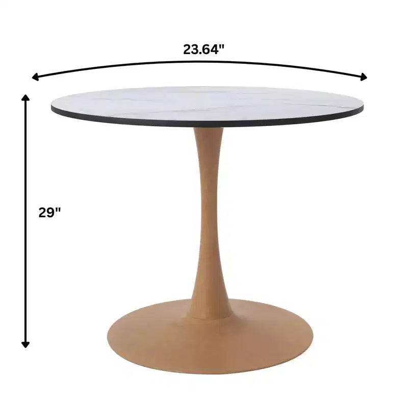 Table à manger ronde – Plateau en MDF avec piètement en acier aspect bois naturel, table de cuisine et salle à manger moderne, table d'appoint