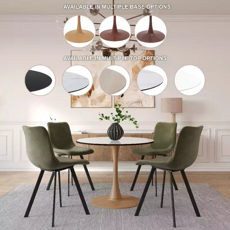 Table à manger ronde – Plateau en MDF avec piètement en acier aspect bois naturel, table de cuisine et salle à manger moderne, table d'appoint