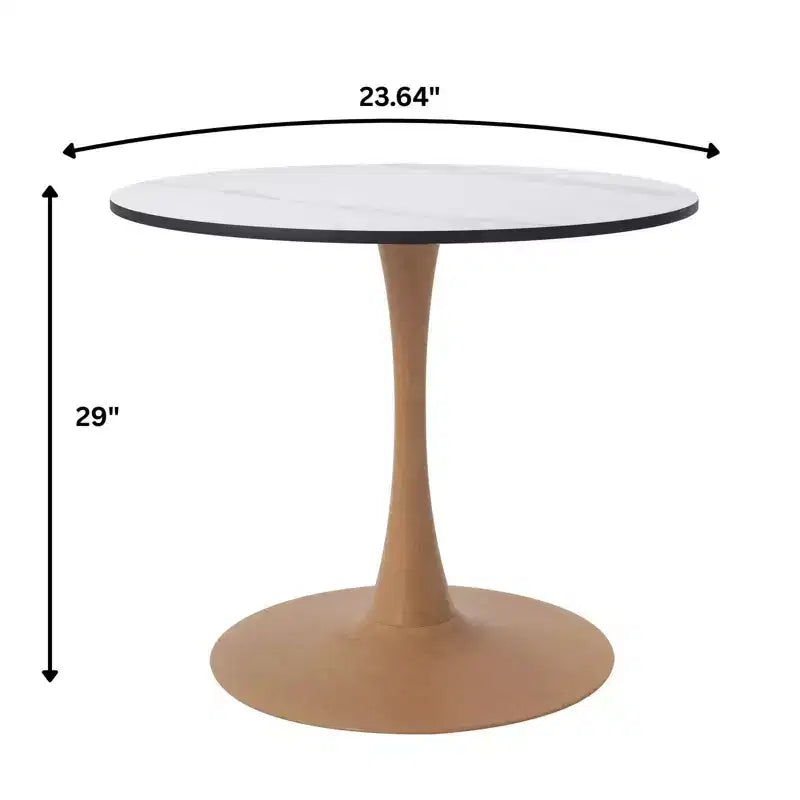 Table à manger ronde – Plateau en MDF avec piètement en acier aspect bois naturel, table de cuisine et salle à manger moderne, table d'appoint
