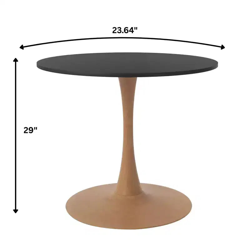 Table à manger ronde – Plateau en MDF avec piètement en acier aspect bois naturel, table de cuisine et salle à manger moderne, table d'appoint