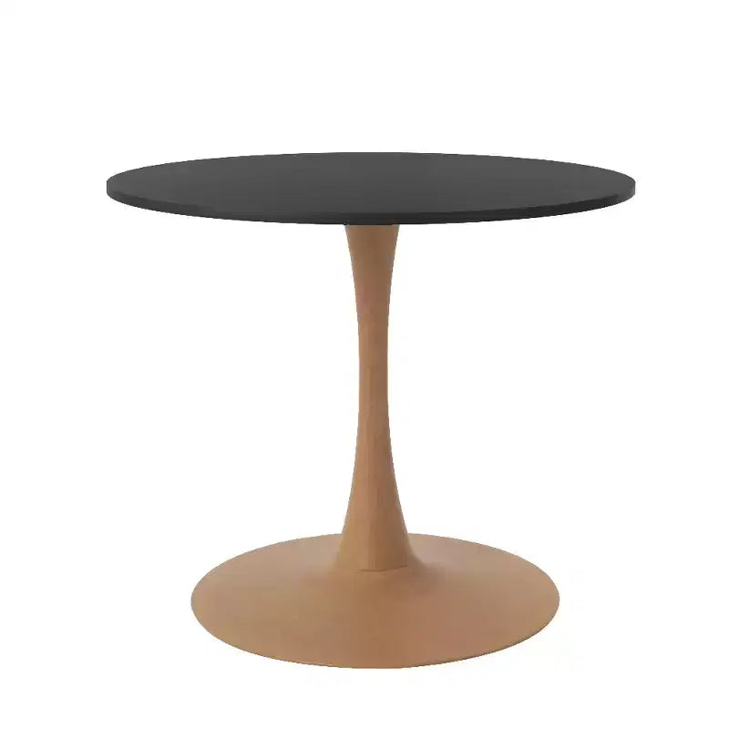 Table à manger ronde – Plateau en MDF avec piètement en acier aspect bois naturel, table de cuisine et salle à manger moderne, table d'appoint