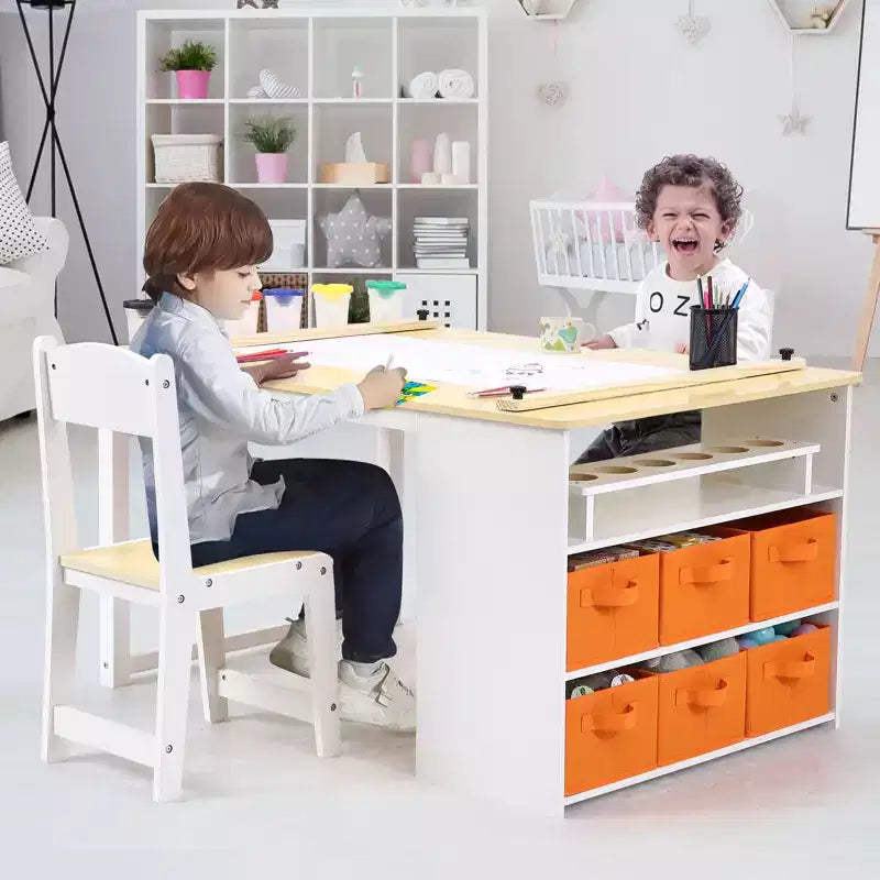 Table et tabouret d'art pour enfants, table d'activité en bois pour tout-petits avec bacs de rangement, bureau de dessin, artisanat pour enfants en bois