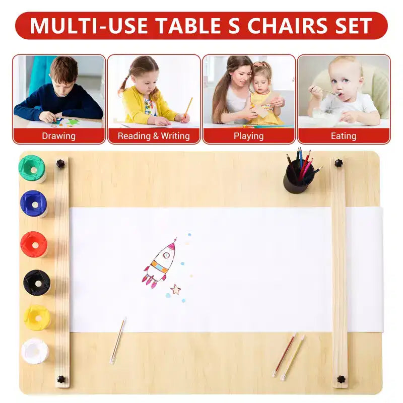 Table et tabouret d'art pour enfants, table d'activité en bois pour tout-petits avec bacs de rangement, bureau de dessin, artisanat pour enfants en bois