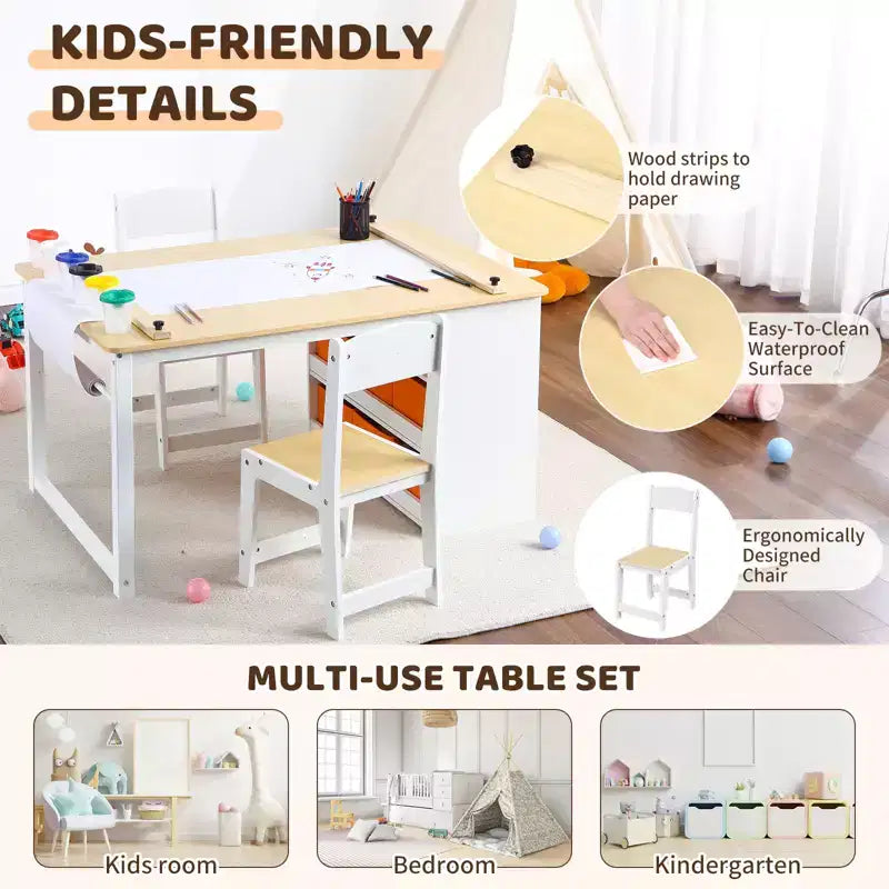 Table et tabouret d'art pour enfants, table d'activité en bois pour tout-petits avec bacs de rangement, bureau de dessin, artisanat pour enfants en bois