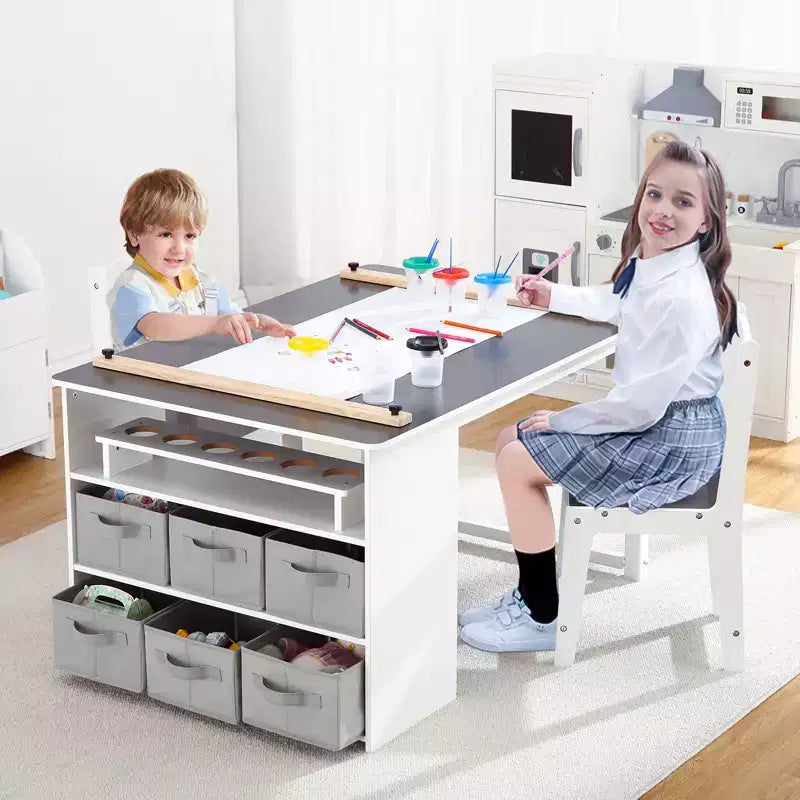 Table et tabouret d'art pour enfants, table d'activité en bois pour tout-petits avec bacs de rangement, bureau de dessin, artisanat pour enfants en bois