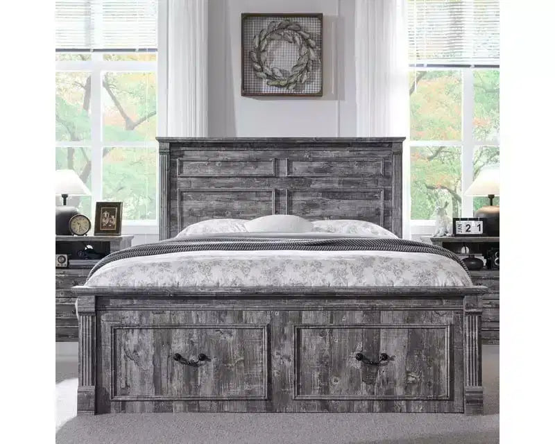 Cadre de lit Queen Size avec tête de lit de 51 po de haut, pied de lit romain de 20 po, 2 grands tiroirs de rangement, sommier tapissier non requis