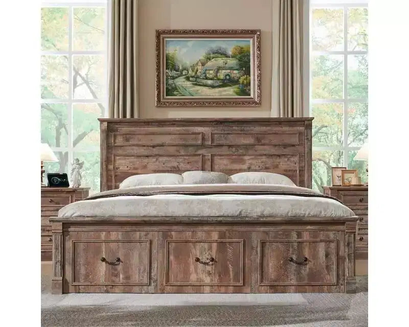 Cadre de lit Queen Size avec tête de lit de 51 po de haut, pied de lit romain de 20 po, 2 grands tiroirs de rangement, sommier tapissier non requis