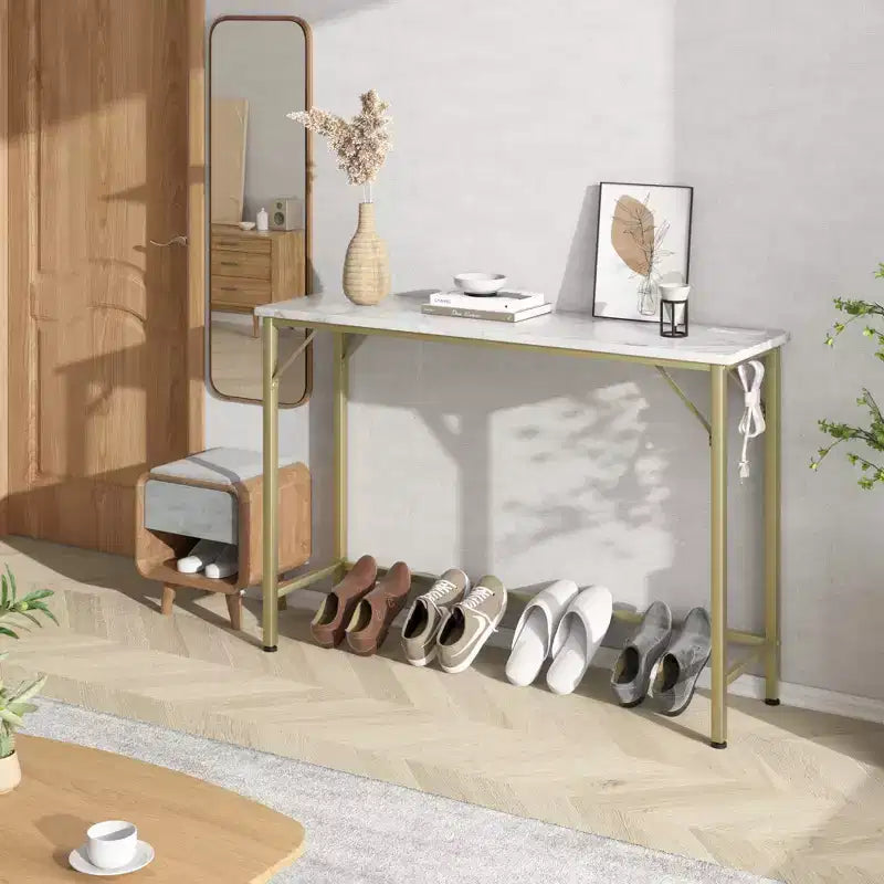 Console d'entrée, table d'appoint derrière le canapé avec station de recharge et pieds en métal, capacité de 50 kg, facile à assembler