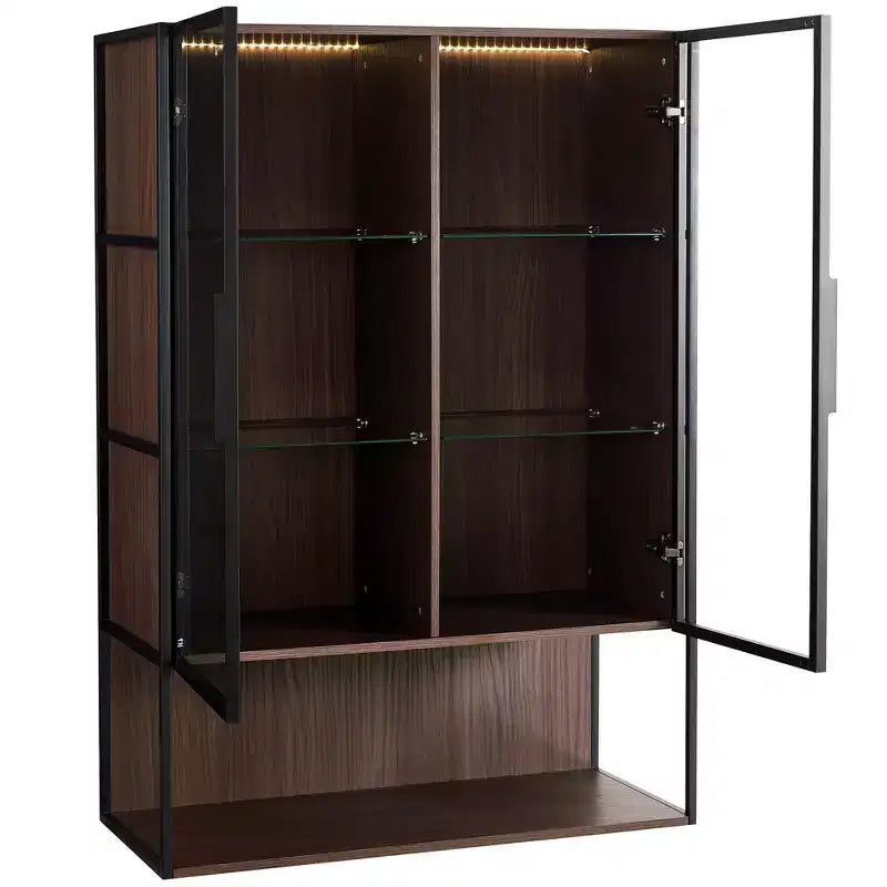 Vitrine haute éclairée avec porte en verre trempé, vitrine LED à cadre métallique