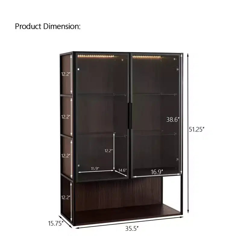 Vitrine haute éclairée avec porte en verre trempé, vitrine LED à cadre métallique