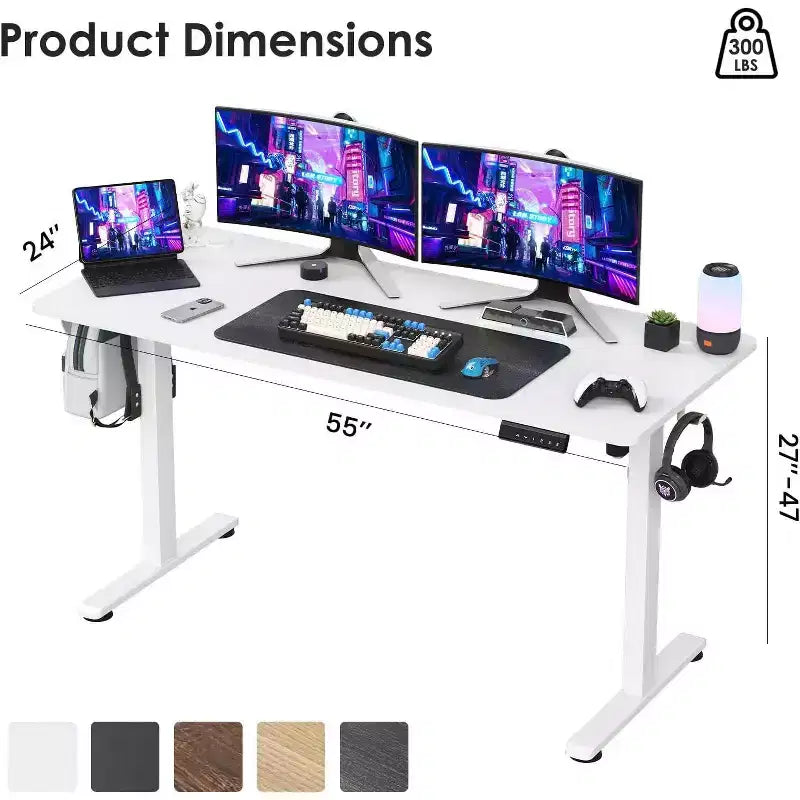 Bureau électrique debout avec plateau blanc, hauteur réglable, pour ordinateur, pour la maison ou le bureau, avec plateau en deux parties
