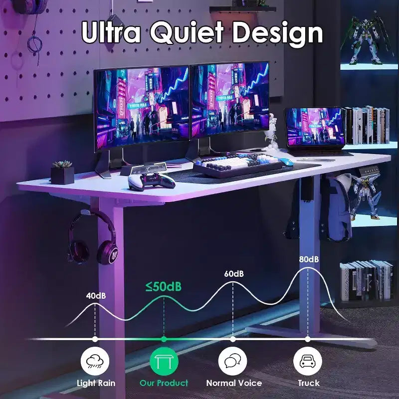 Bureau électrique debout avec plateau blanc, hauteur réglable, pour ordinateur, pour la maison ou le bureau, avec plateau en deux parties