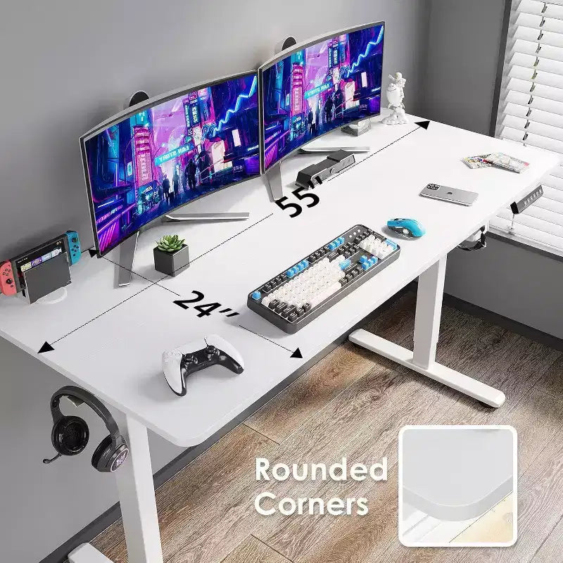 Bureau électrique debout avec plateau blanc, hauteur réglable, pour ordinateur, pour la maison ou le bureau, avec plateau en deux parties