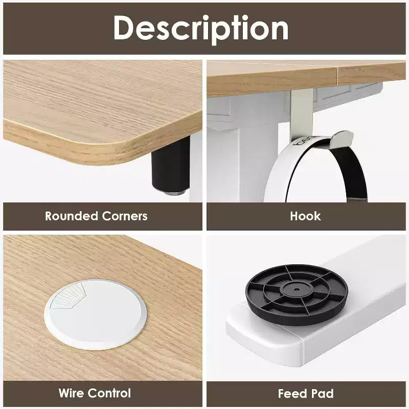 Bureau électrique debout, plateau nature, réglable en hauteur, bureau d'ordinateur pour le télétravail avec plateau en épicéa.