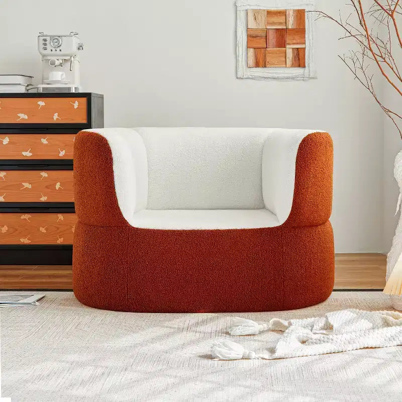 Fauteuil simple sans accoudoirs Orange, aucun assemblage requis, canapé pouf rond en fausse fourrure de mouton avec assise profonde pour balcon et salon