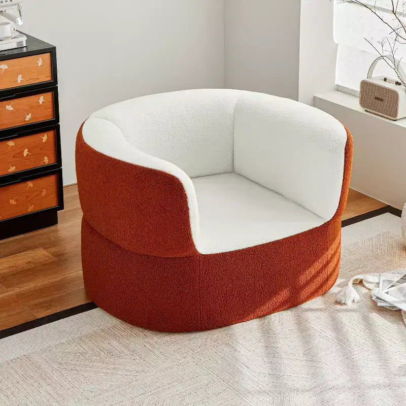 Fauteuil simple sans accoudoirs Orange, aucun assemblage requis, canapé pouf rond en fausse fourrure de mouton avec assise profonde pour balcon et salon