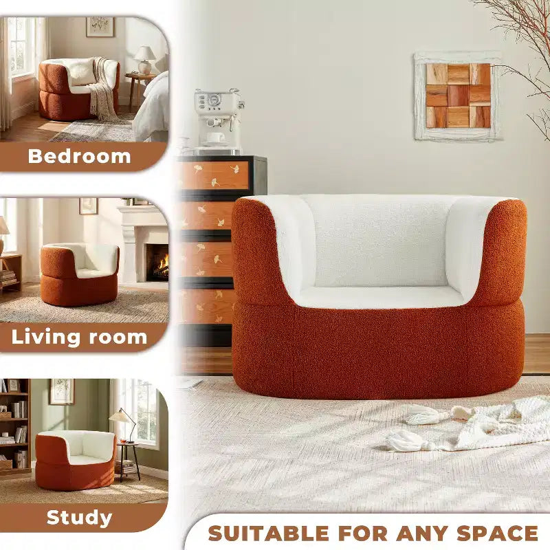 Fauteuil simple sans accoudoirs Orange, aucun assemblage requis, canapé pouf rond en fausse fourrure de mouton avec assise profonde pour balcon et salon