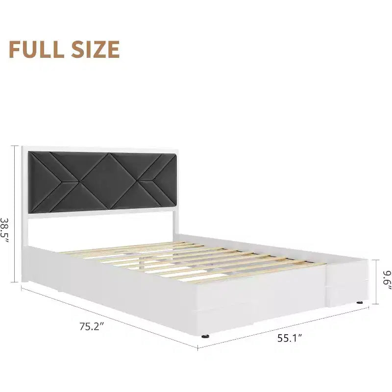 Lit capitonné simple/double/grand format pour chambre à coucher, tête de lit moelleuse à design touffeté, support à lattes en bois, blanc