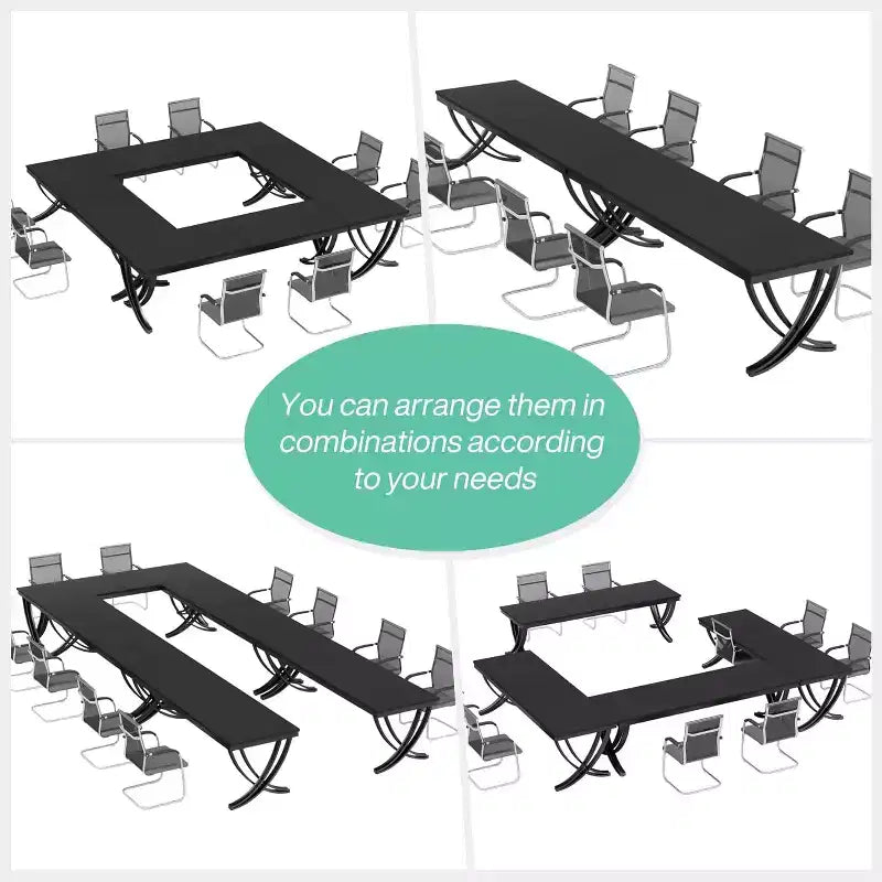 Table de conférence pour 6-8 personnes, Table de séminaire rectangulaire avec cadre métallique robuste pour bureau de réunion, noire